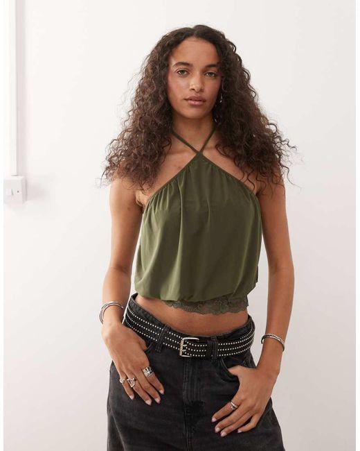 Collusion Green Halter With Lace Trim