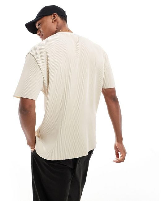 T-shirt décontracté - beige plissé ASOS pour homme en coloris White