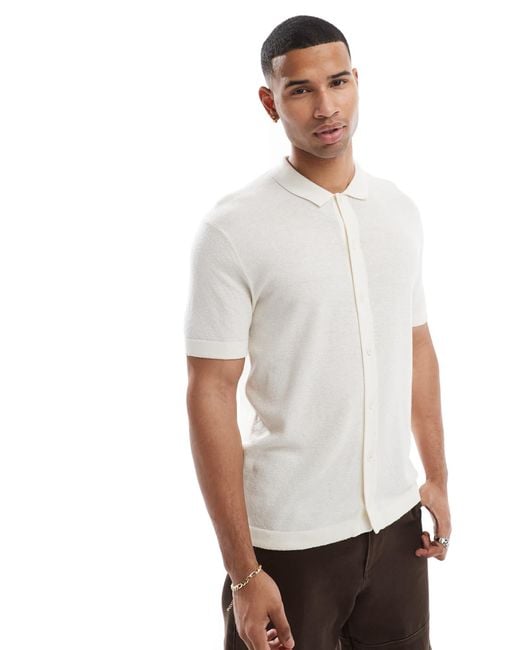 Jack & Jones White Knitted Button Through Polo for men