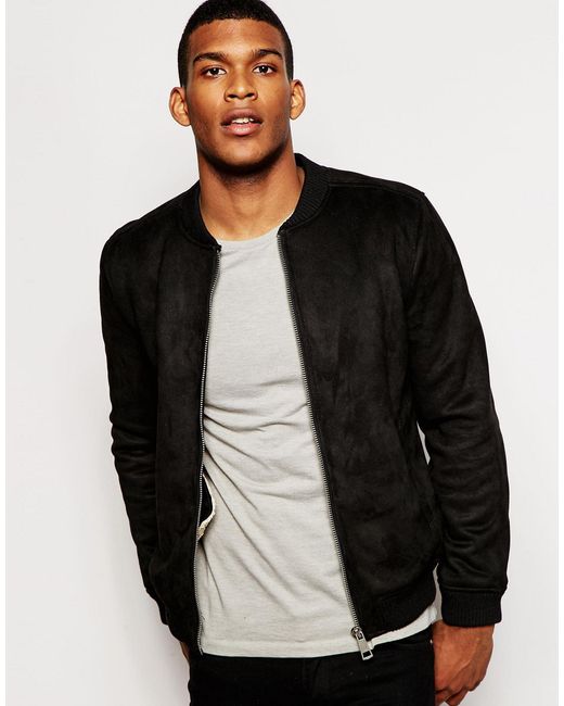 Barneys Originals Barneys Faux Suede Bomber Jacket Faux With Faux Fur  Lining in Black for Men | Lyst Canada