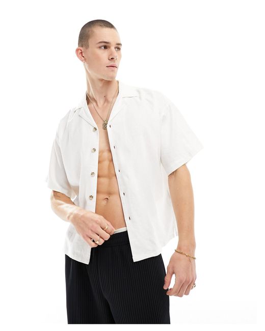 Chemise oversize à revers en lin mélangé ADPT pour homme en coloris White