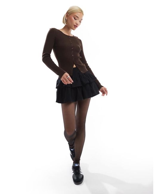 Stradivarius Aansluitend Geribbeld Vest in het Black