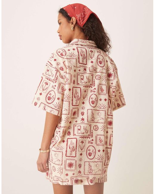 ASOS Pink – hemdbluse aus leinen mit westernprint, kombiteil