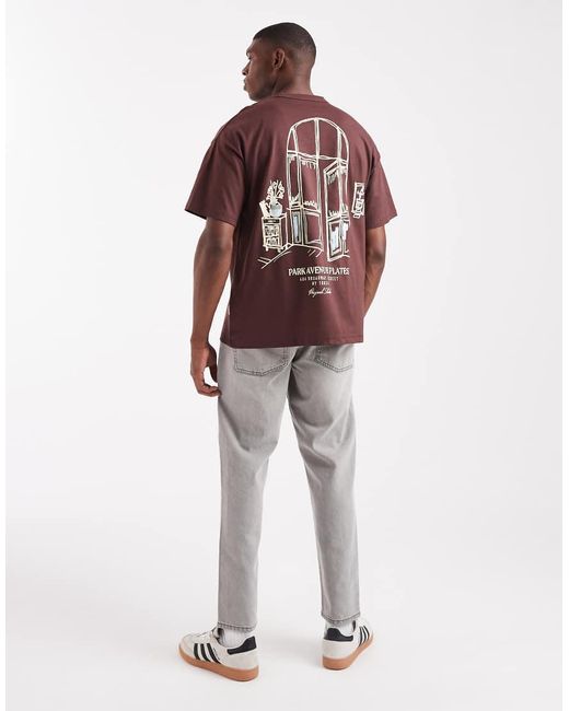 Jack & Jones Red Oversized T-shirt With Originals Sketch for men