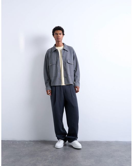 Topman Gray Oversized Fit Interlock Jersey Jacket for men