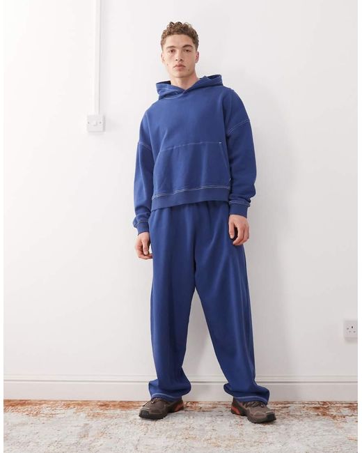 Collusion Blue Boxy Crop Hoodie for men