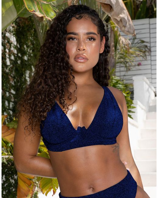 Wolf & Whistle Fuller Bust Exclusive Mix & Match Mesh Triangle Bikini Top  in Blue