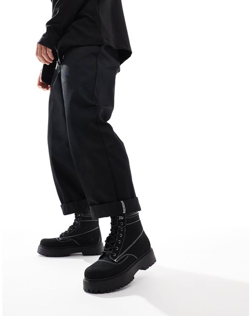 ASOS – schwarze arbeiter-schnürstiefel mit dicker sohle in Black für Herren