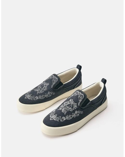 Baskets en toile brodée Pull&Bear pour homme en coloris Blue