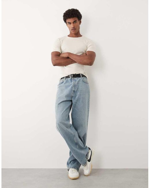 ASOS Basic Muscle Fit Geribbeld T-Shirt in het Blue voor heren