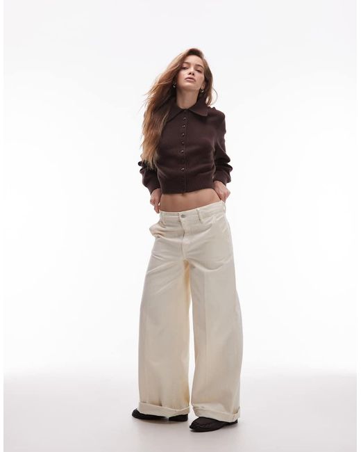 & Other Stories Brown Knit Cardigan With Collar And Button Front