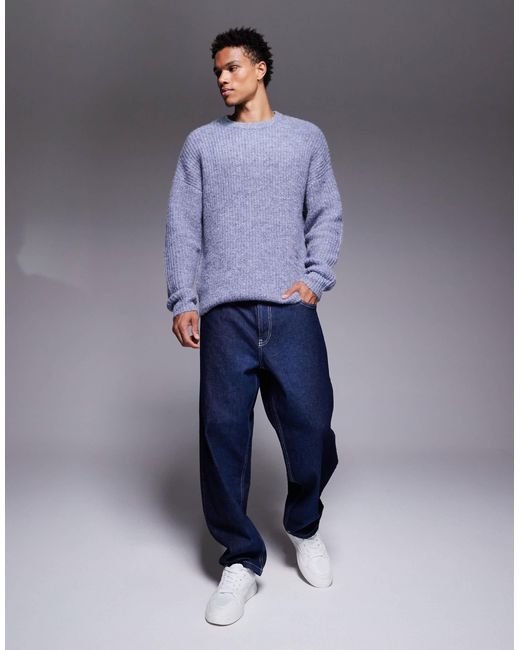 ASOS Blue Relaxed Knitted Crew Neck Jumper for men