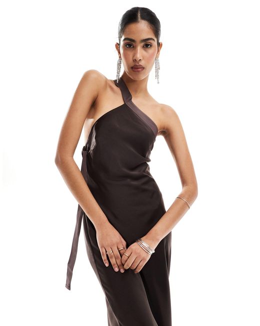 ASOS Black One Shoulder Maxi Dress With Grosgrain Strap
