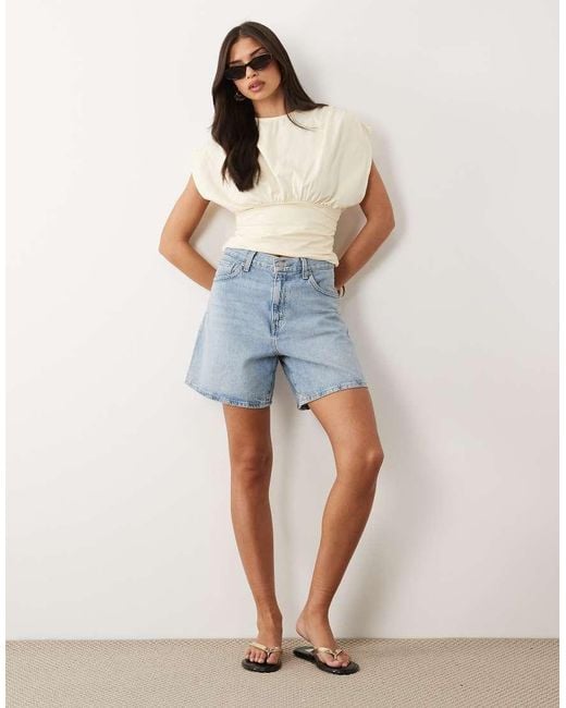 ASOS Natural Gathered Sleeve Cinched Waist Top