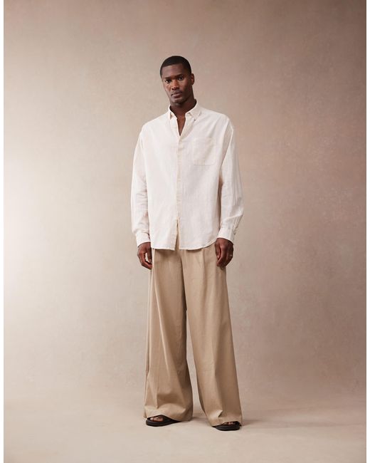 ASOS Natural Smart Extreme Wide Leg Linen Blend Trousers With Front Pleat for men