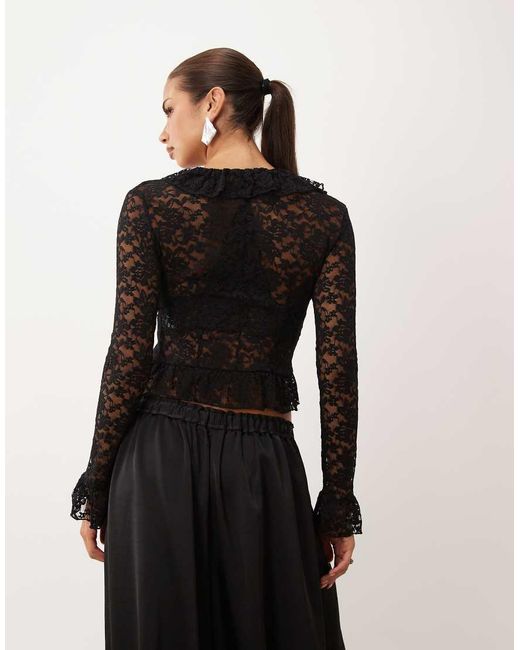 Lioness Black Ruffle Lace Long Sleeve Top Set