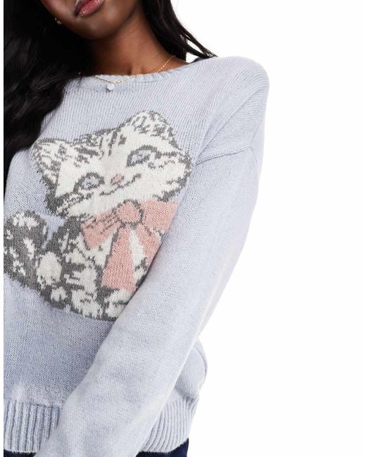 Miss Selfridge Gray Knitted Cat Bow Jumper