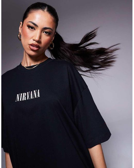 ASOS Black Unisex Boxy Oversized Licensed T-shirt With Nirvana Prints