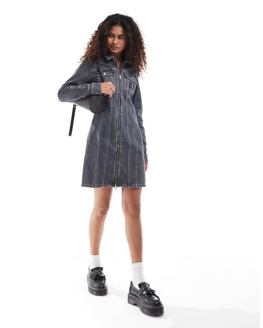 Calvin Klein Blue Zip Through Denim Mini Dress