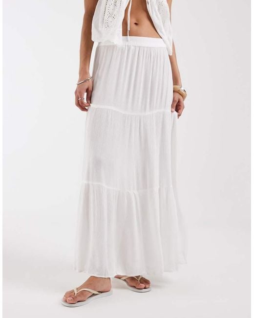 ONLY White Tiered Maxi Skirt