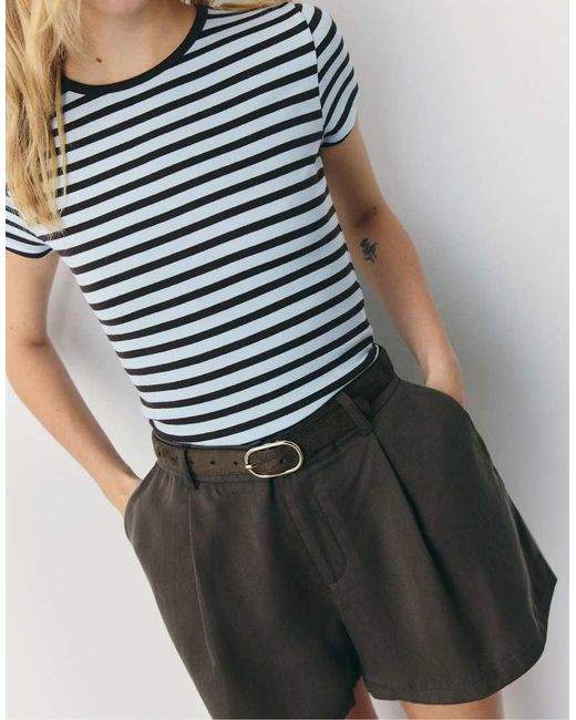 Stradivarius Gray Flowing Belted Shorts
