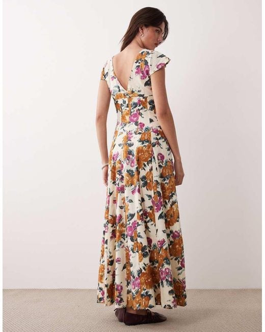 ASOS Natural Scoop Neck Short Sleeve Maxi Dress With Godets