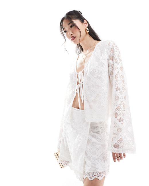 Y.A.S White Lace Tie Front Top Co-ord