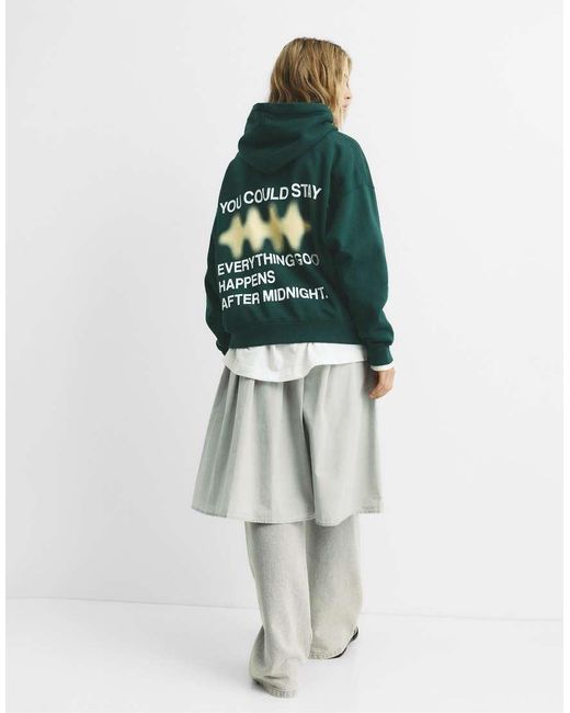 Felpa Con Cappuccio Bottiglia Con Scritta di Pull&Bear in Green