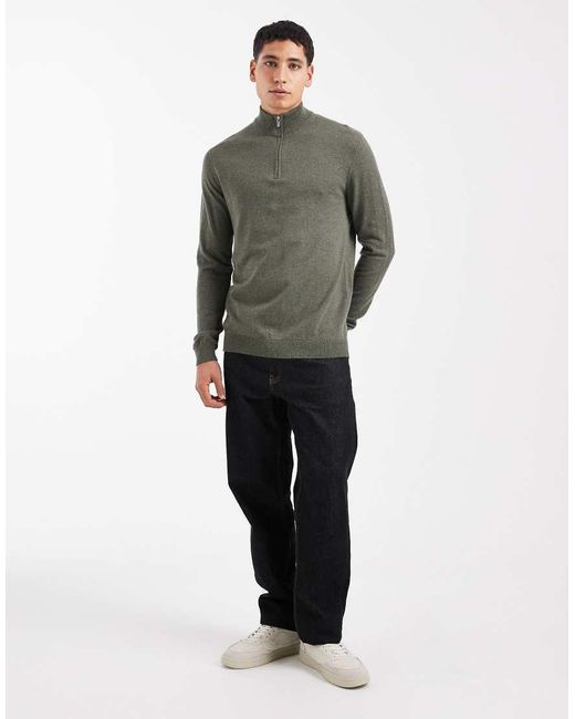 Only & Sons Gray Quarter Zip Knitted Jumper for men