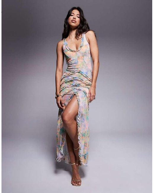 AFRM Gray Micro Ruffle Maxi Dress
