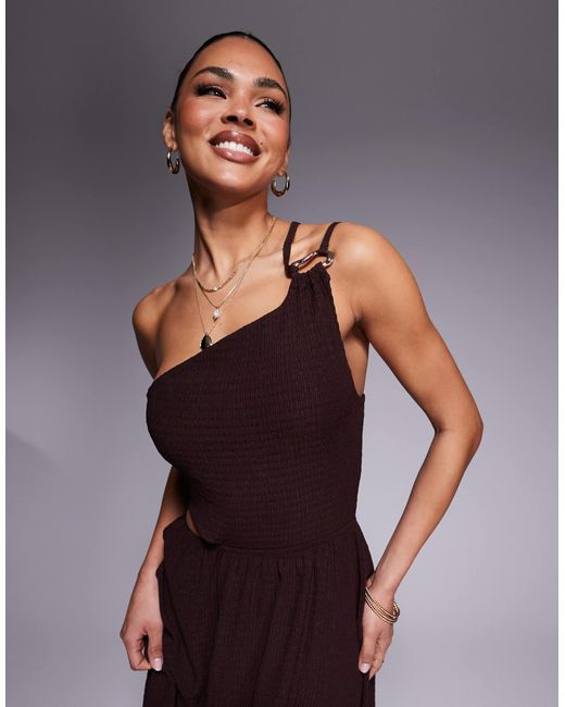 ASOS Purple Textured One Shoulder Cut Out Waist With Hardware Detail Maxi Dress