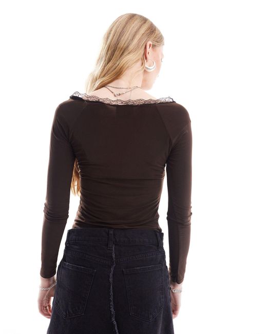 Reclaimed (vintage) Black Long Sleeve Top With Lace
