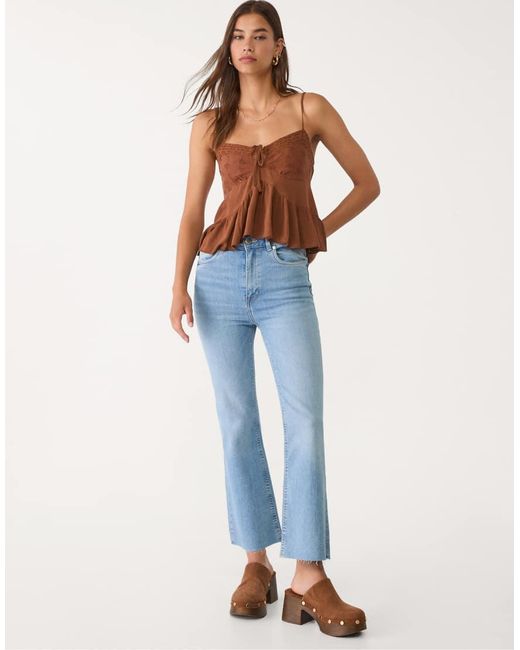 Stradivarius Blue D78 Cropped Flared Jeans