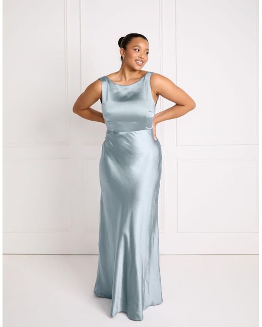 Six Stories White Bridesmaid Satin Cowl V Back Maxi Dress