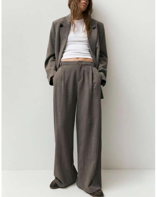 Pull&Bear Brown Striped Smart Trousers