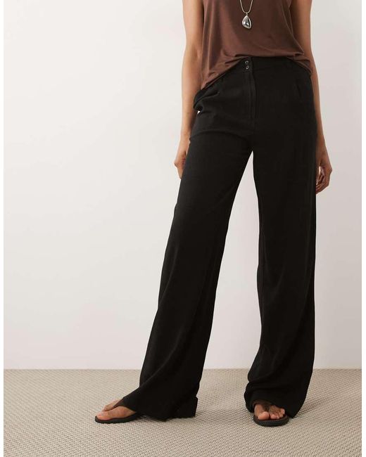 ASOS Black Asos Design Tall Wide Leg Trousers With Pleat Detail