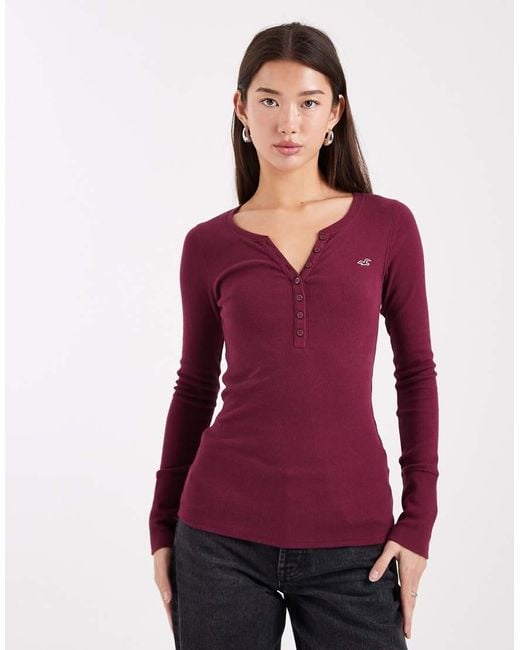 Hollister Purple Long Sleeve Henley Top