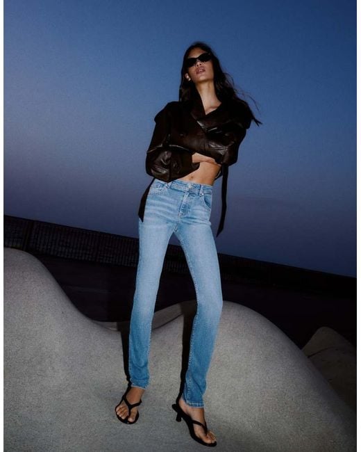 Bershka Blue High-Waist Skinny Jeans