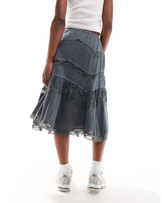 Reclaimed (vintage) Blue Western Skirt With Lace Inserts