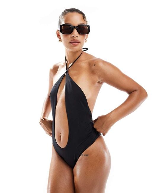 Bershka White Cut Out Halterneck Swimsuit