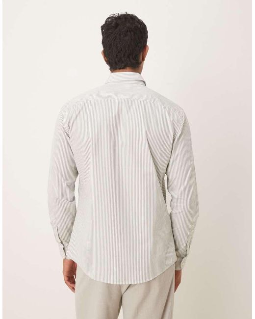 Camisa A Rayas De 100% Algodón De -Verde Mango de hombre de color White