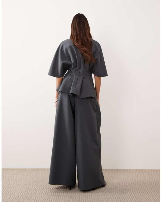 ARRANGE Gray Pleat Waist Tailored Wide Leg Trouser Co-Ord
