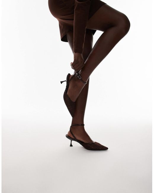 TOPSHOP Brown iggy Sling Back Mesh Court Mid Heel