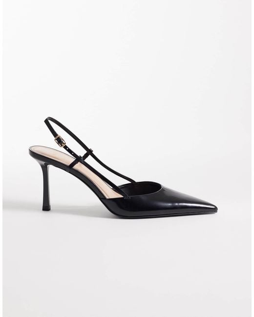 Mango White 100% Leather Strap Detail Sling Back Heels