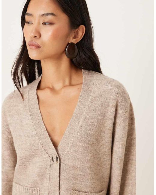 Gina Tricot Natural Relaxed Knitted Cardigan With Pockets