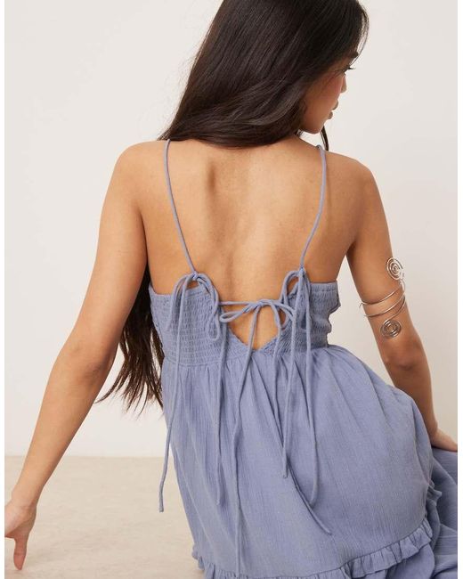 ASOS Maxi Cami-Jurk Van Kreukelstof in het Blue