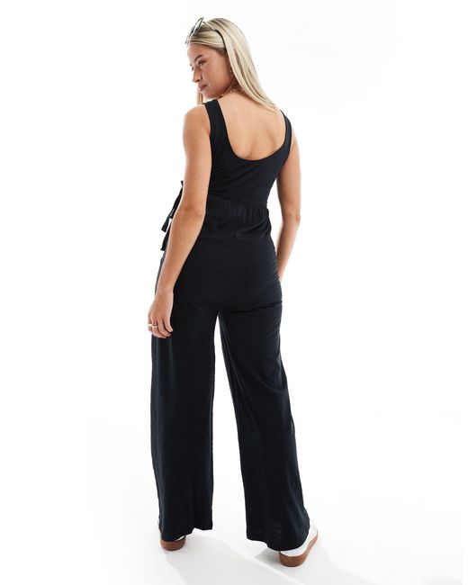 Mama.licious Blue Mamalicious Maternity Belted Jersey Jumpsuit With Wide Leg