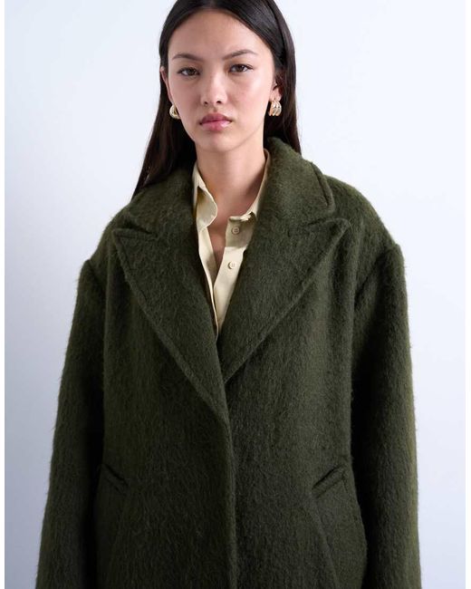 TOPSHOP White Brushed Unlined Dropped Shoulder Clean Chuck On Coat With Wool