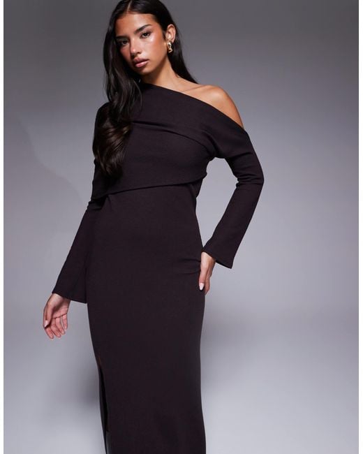 ASOS Blue Off The Shoulder Chunky Fold Over Midi Dress