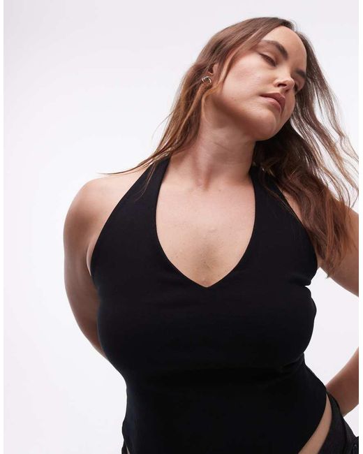 ASOS Black Asos Design Curve Compact Cotton Halterneck Top